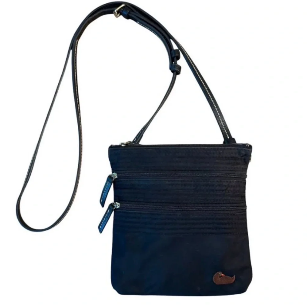 Dooney & Bourke Purse North South 3 Zipper Nylon Crossbody Leather Strap